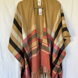 Plaid Fringe kimono in Tan and Red
